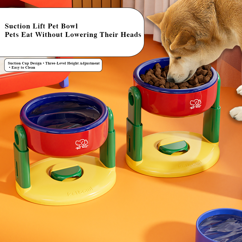 Suction Cup Adjustable Pet Bowl – Tilted, Spill-Proof & Neck-Friendly Design