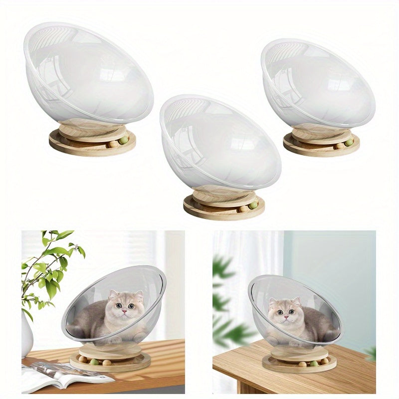 All-Season Space Capsule Cat Bed with Trackball Toy – Easy & Fun!