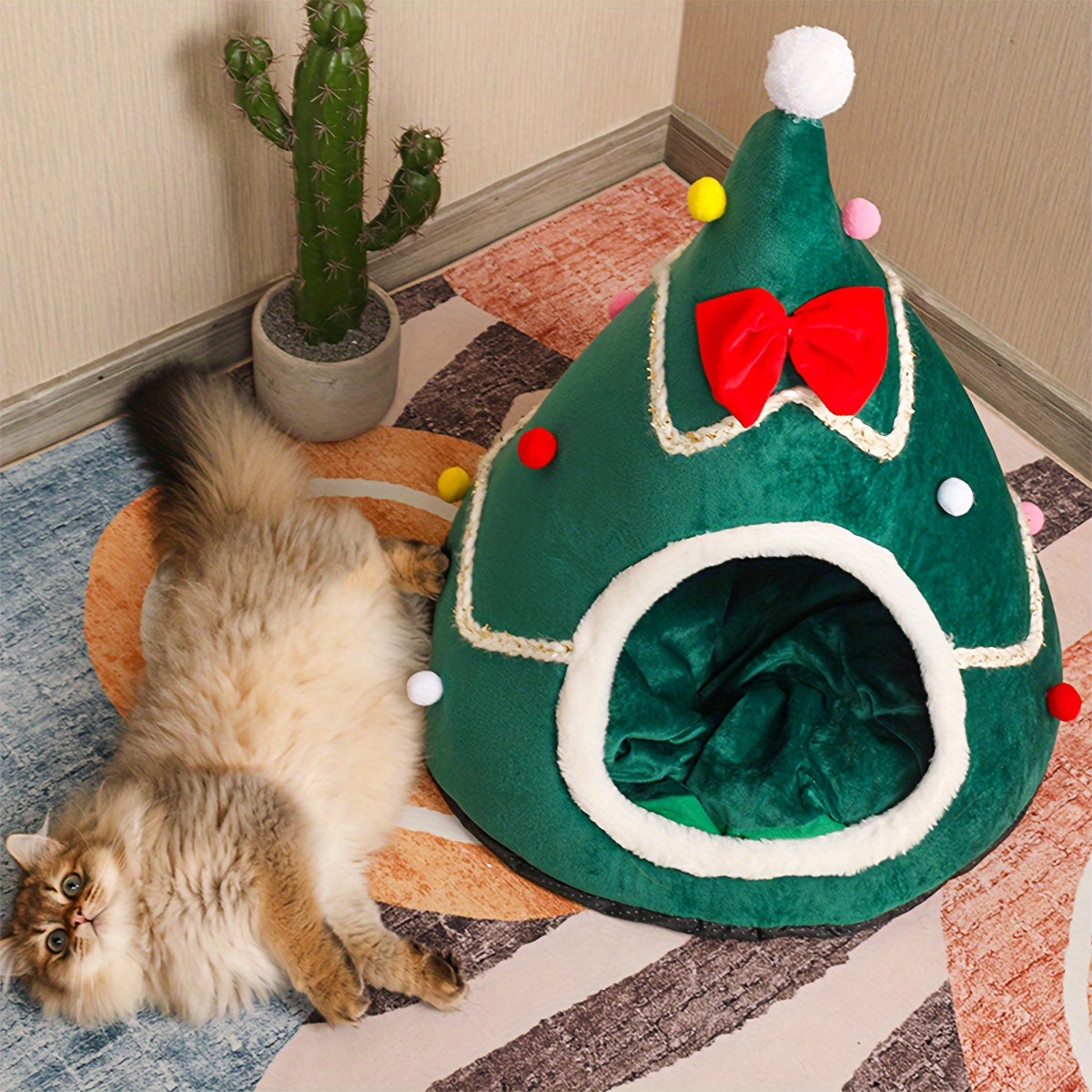 Christmas Tree Cat Bed – Festive Design with Non-Slip Base