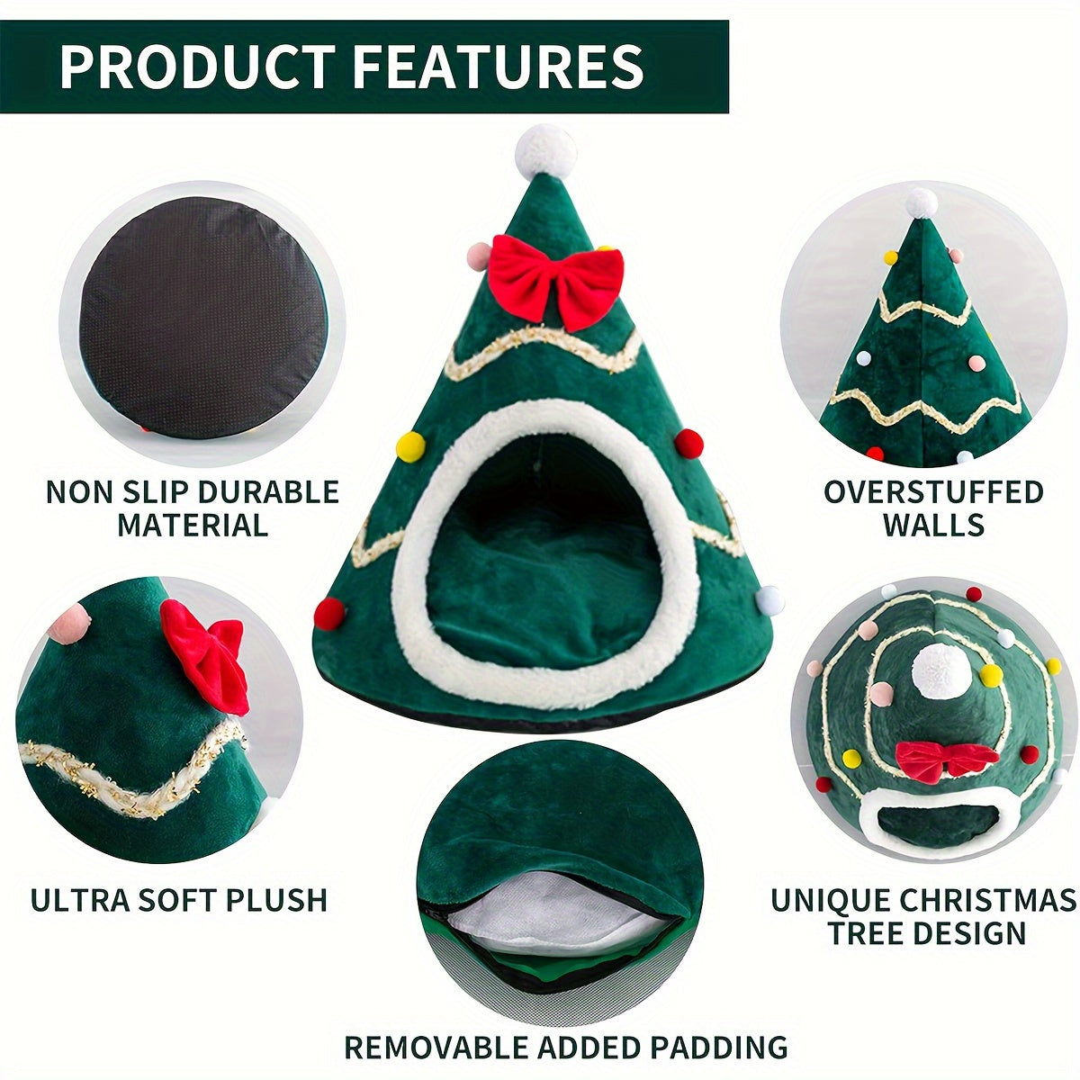 Christmas Tree Cat Bed – Festive Design with Non-Slip Base