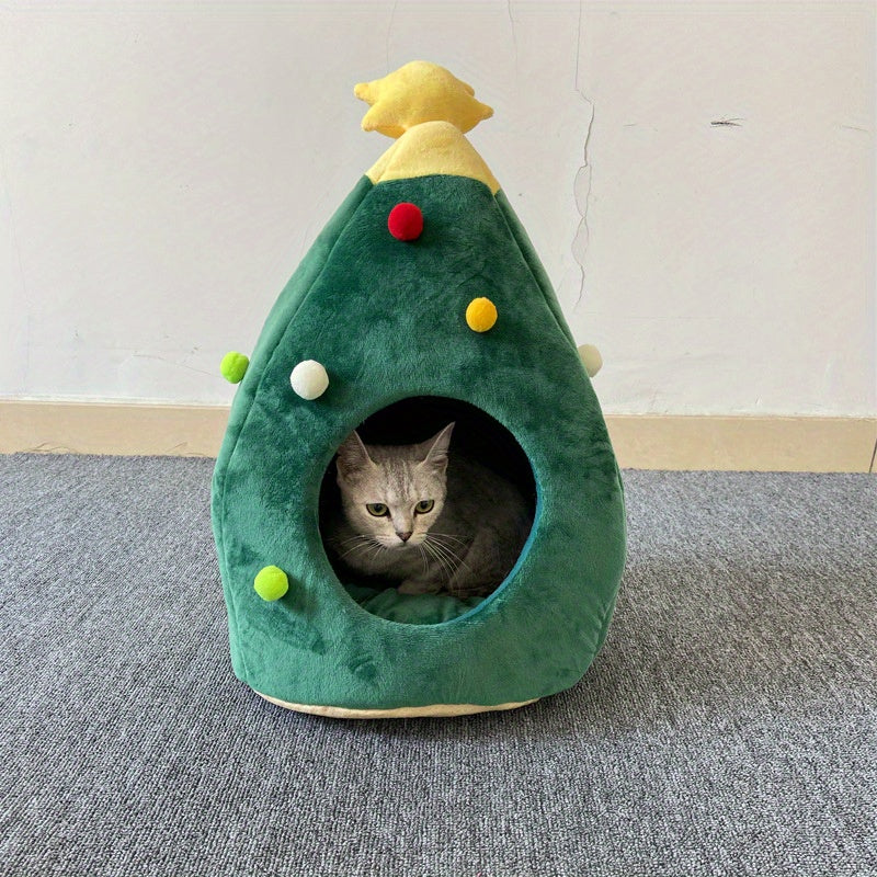 Christmas Tree Pet Bed – Warm Indoor Cat/Dog House