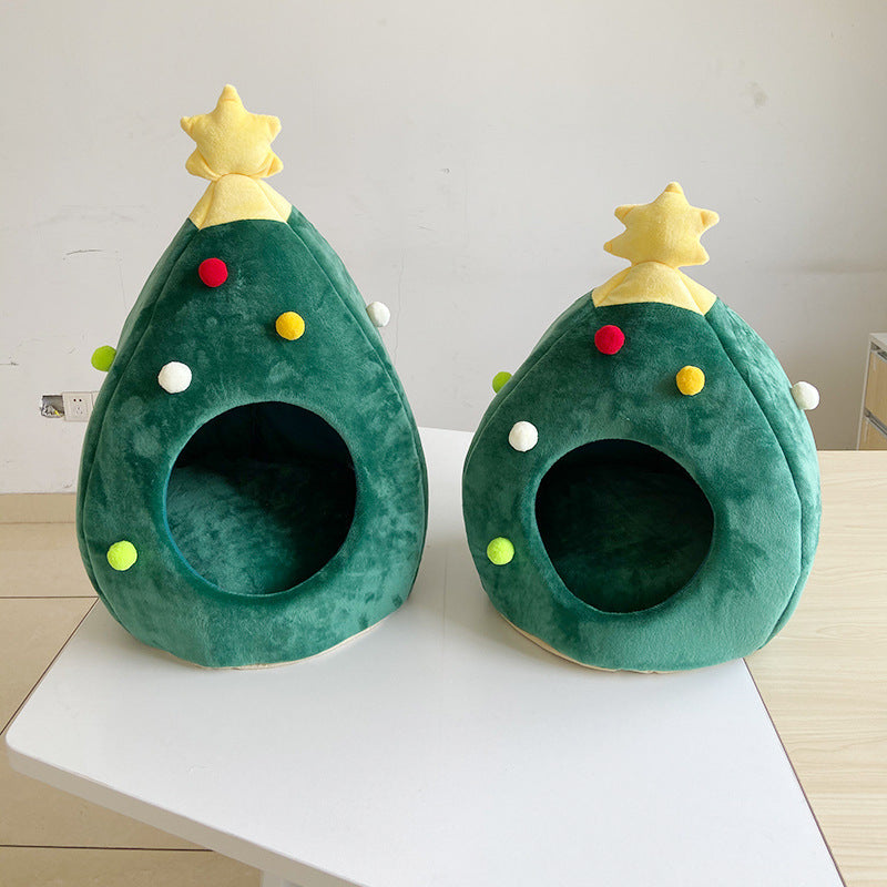 Christmas Tree Pet Bed – Warm Indoor Cat/Dog House