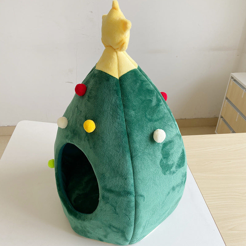 Christmas Tree Pet Bed – Warm Indoor Cat/Dog House