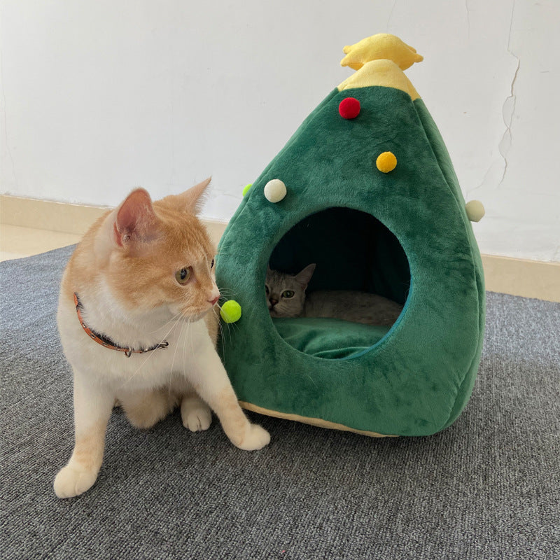 Christmas Tree Pet Bed – Warm Indoor Cat/Dog House