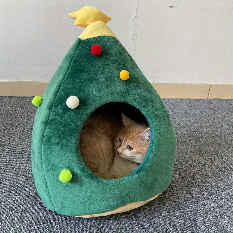 Christmas Tree Pet Bed – Warm Indoor Cat/Dog House