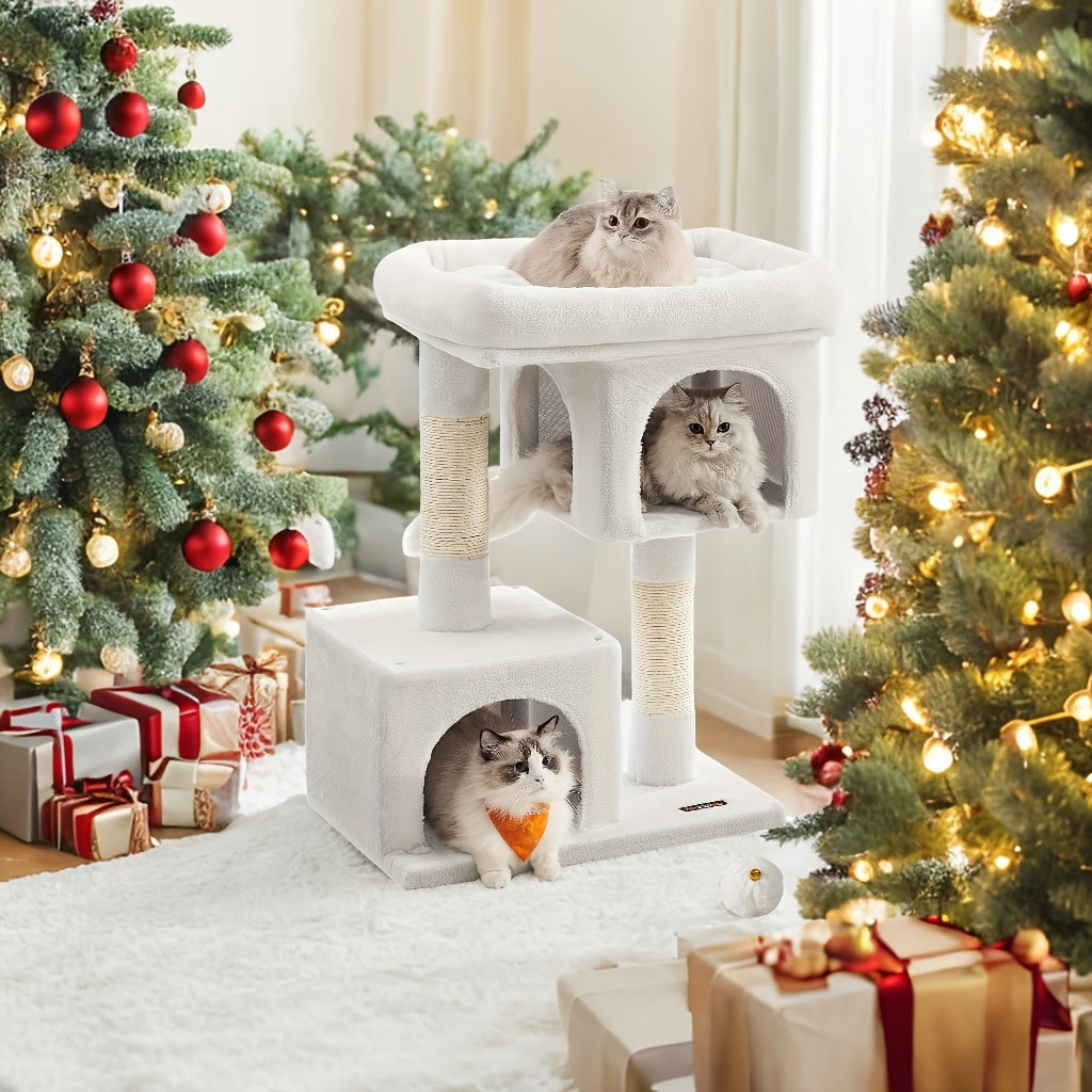 Feandrea 33-Inch Cat Tree – Tower with Perch, Caves & Scratching Post