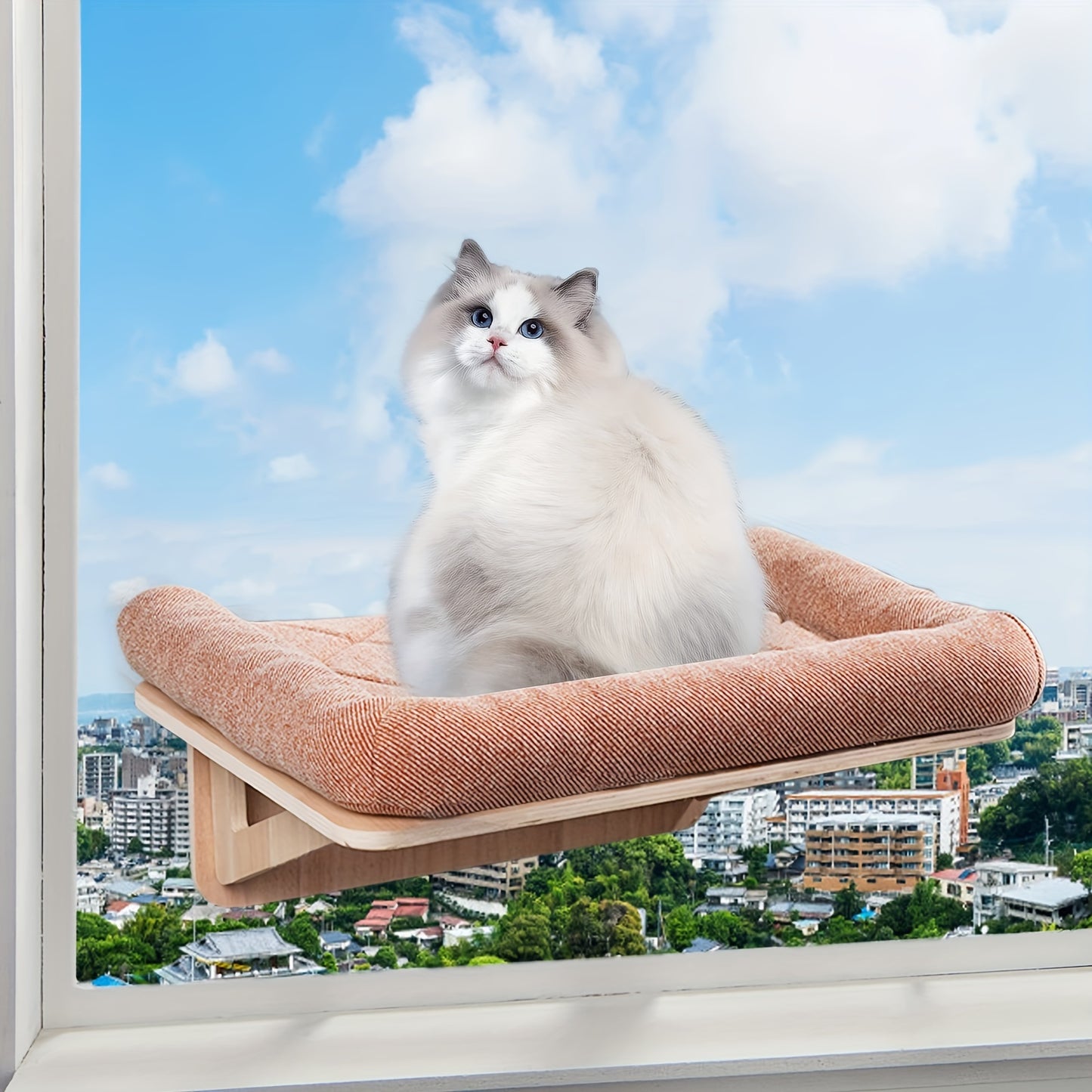 Cat Window Hammock – Suction Cup, Easy Assembly, Ideal for Sunbathing (Orange)