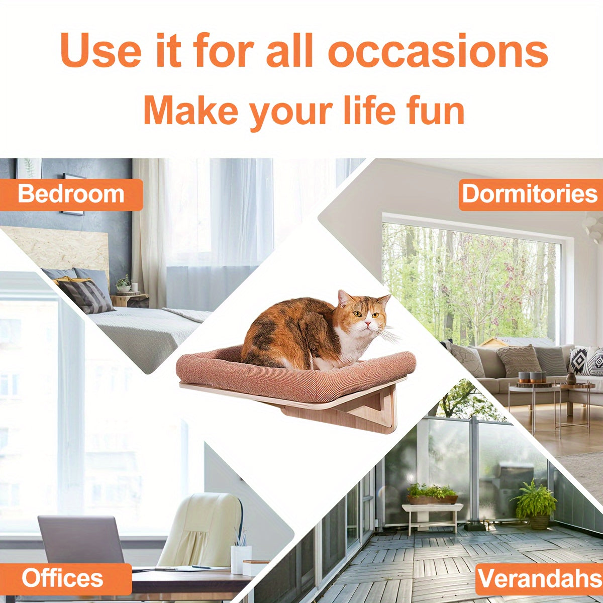 Cat Window Hammock – Suction Cup, Easy Assembly, Ideal for Sunbathing (Orange)