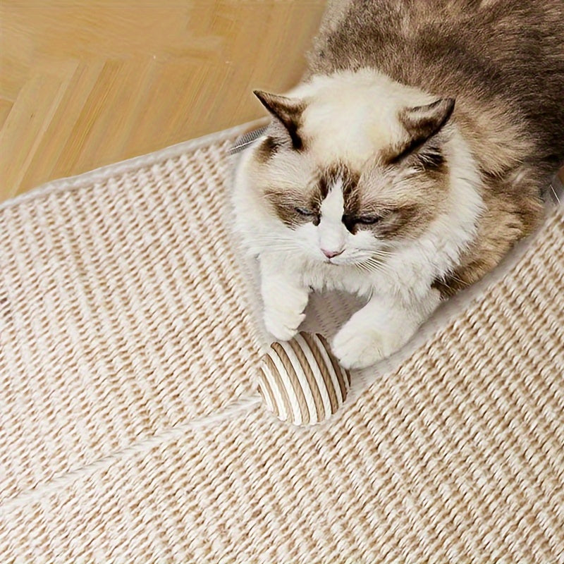 Deluxe Sisal Cat Scratching Mat with Ball Toy – Durable & Space-Saving