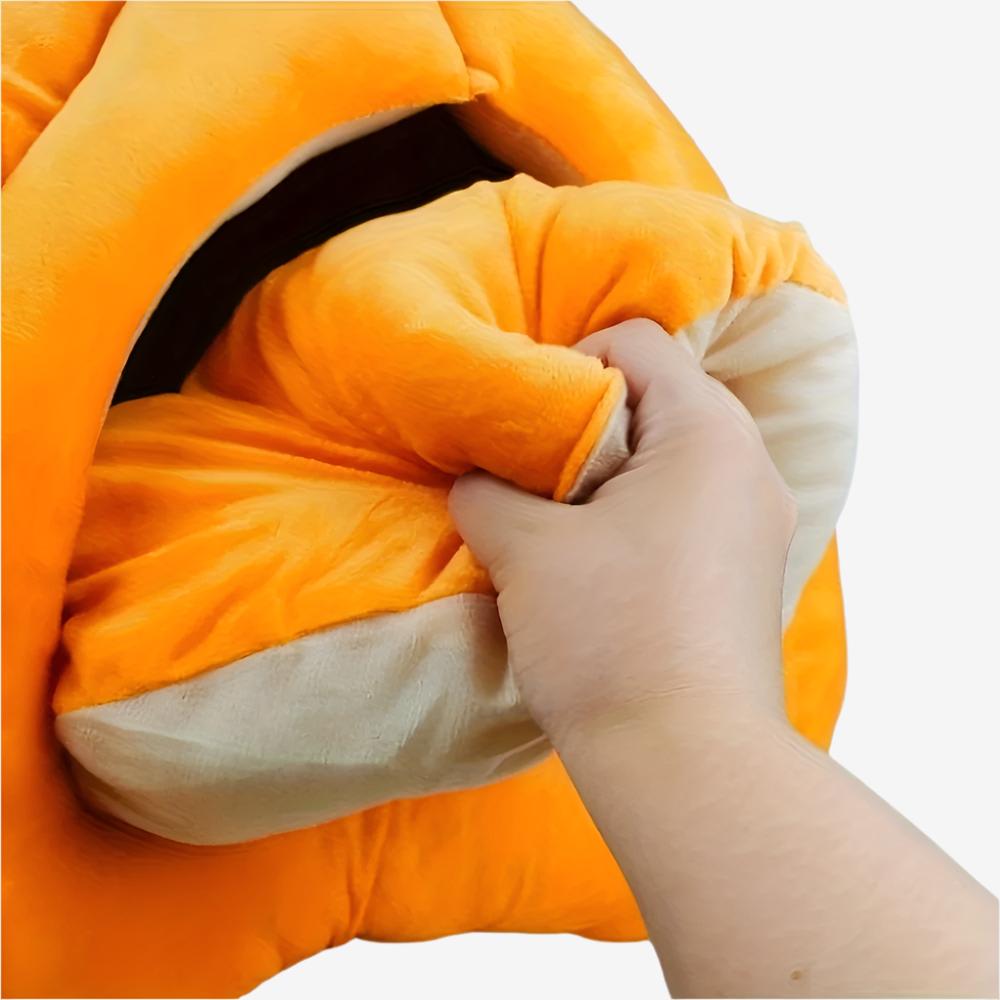 Lit pour chat en forme de citrouille – Nid d’intérieur douillet avec coussin amovible
