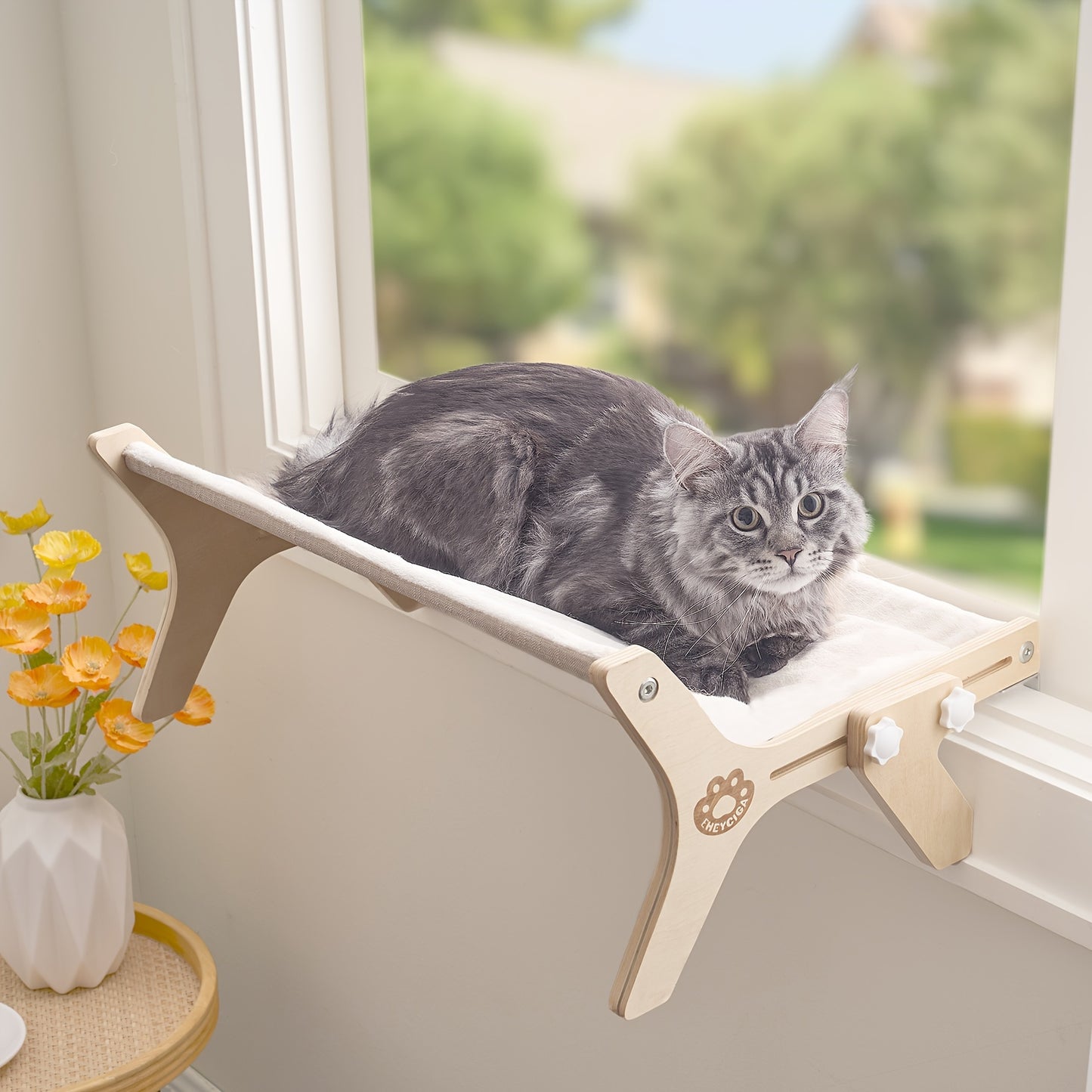 Adjustable Cat Window Perch – Hardwood & Metal Frame for Indoor Cats