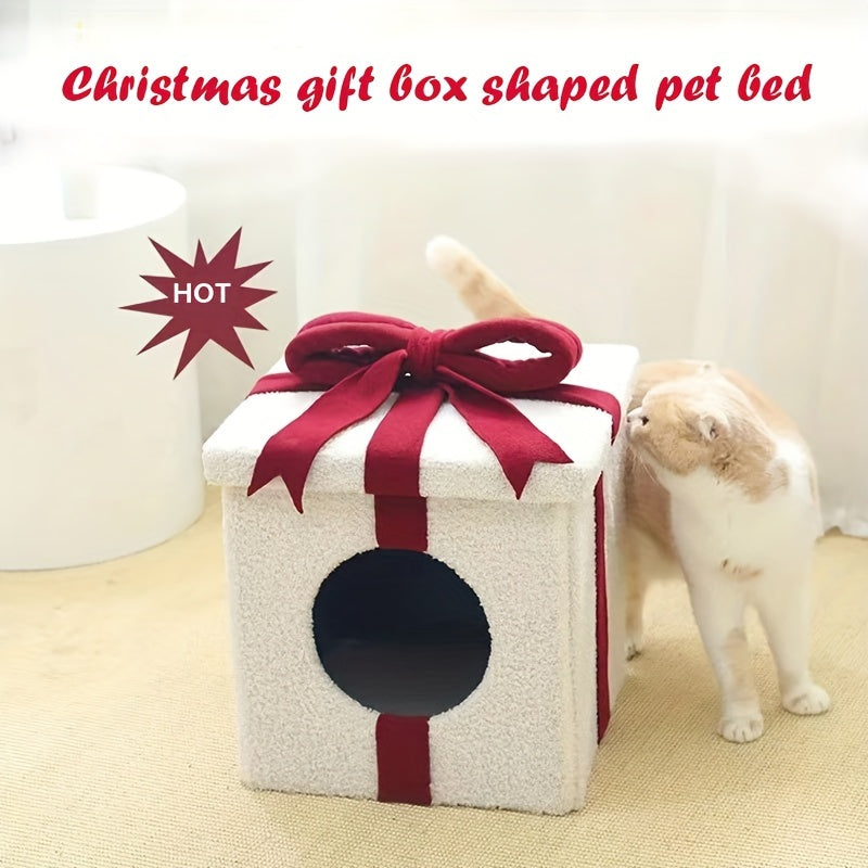 White Christmas Cat House – Cozy Gift Box Design, Easy Assembly