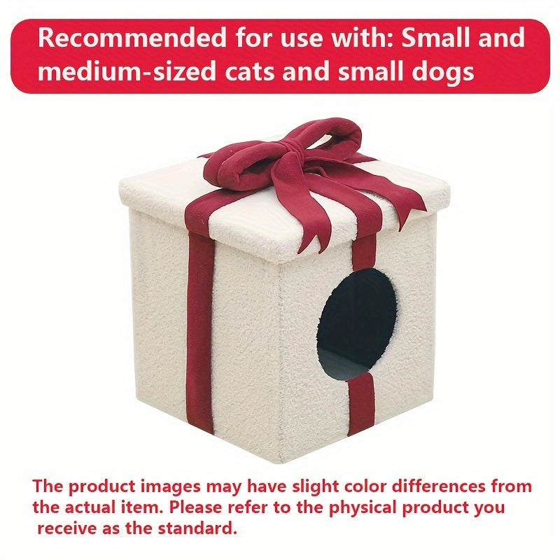 White Christmas Cat House – Cozy Gift Box Design, Easy Assembly