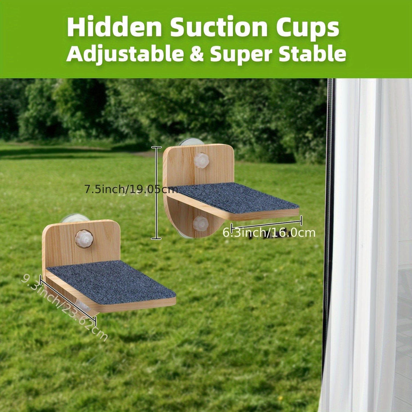 Multi-Level Cat Window Perch – Wooden, with Hammock, Steps & Seats