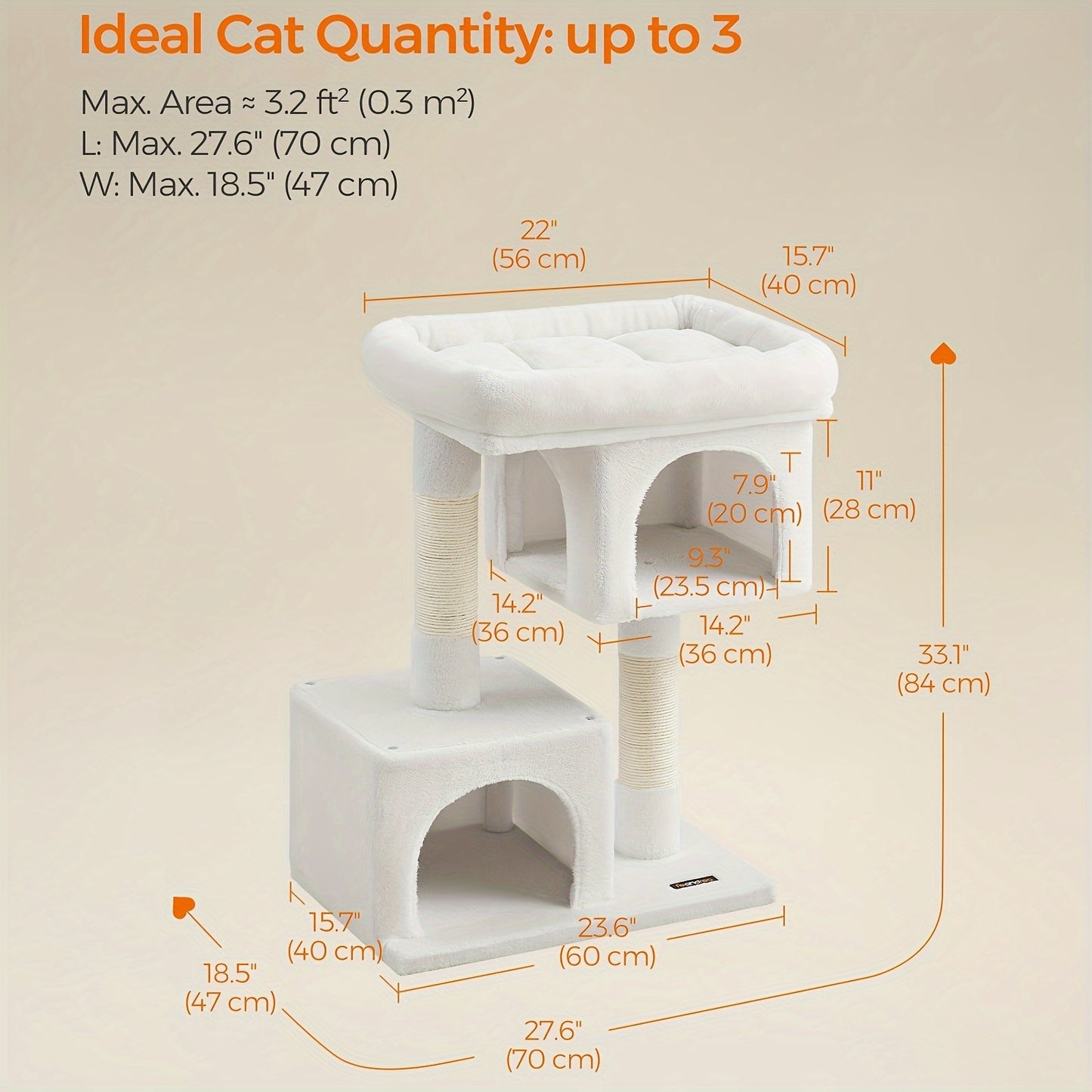 Feandrea 33-Inch Cat Tree – Tower with Perch, Caves & Scratching Post