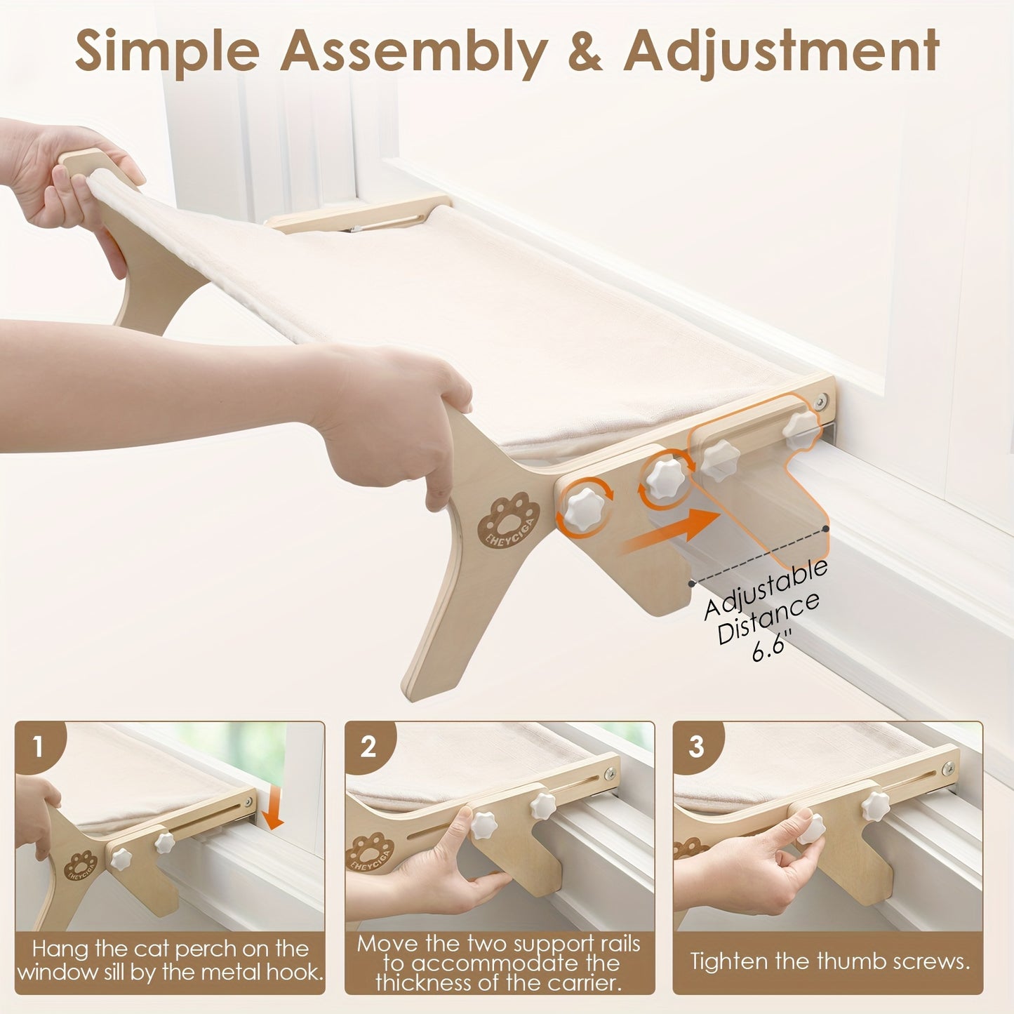 Adjustable Cat Window Perch – Hardwood & Metal Frame for Indoor Cats
