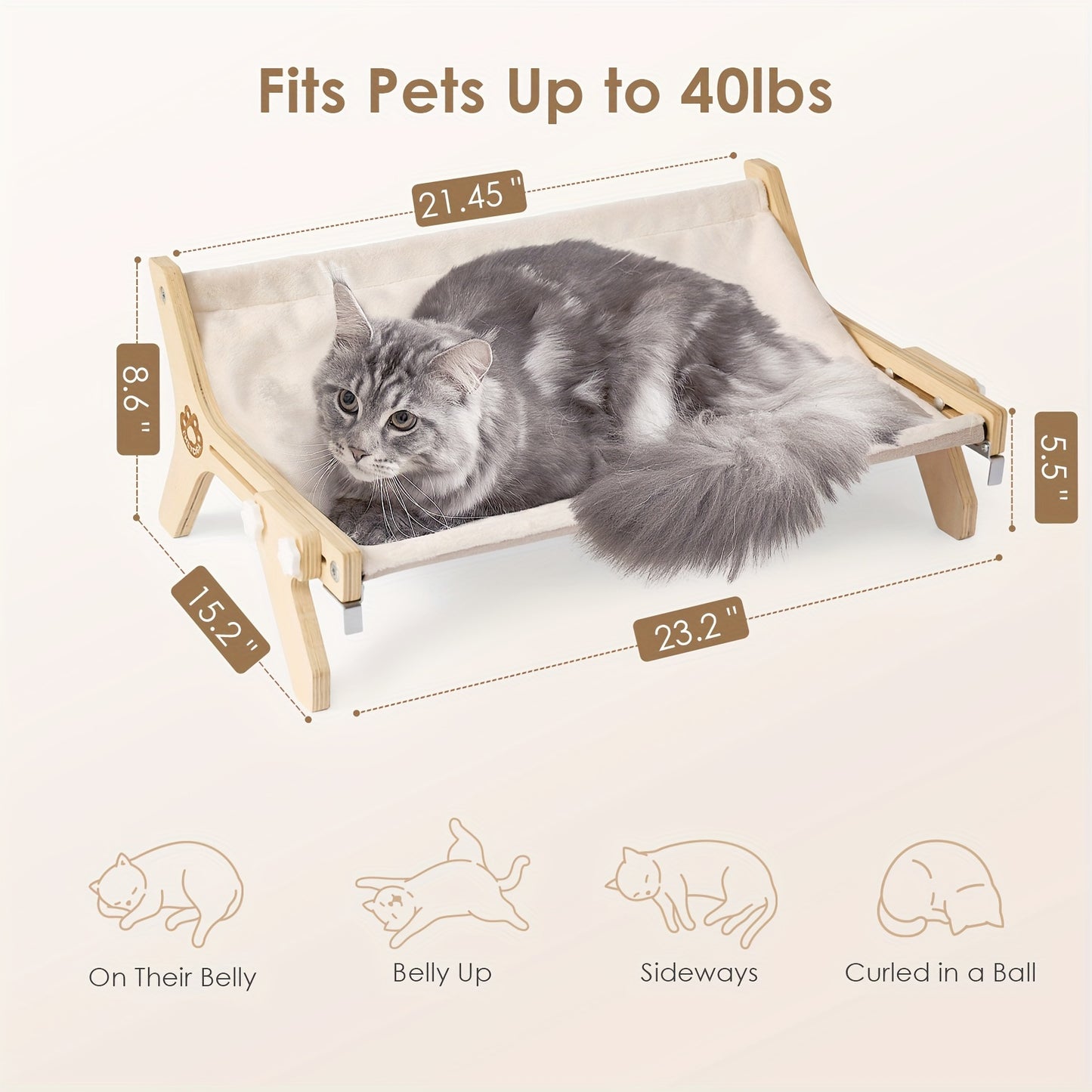 Adjustable Cat Window Perch – Hardwood & Metal Frame for Indoor Cats