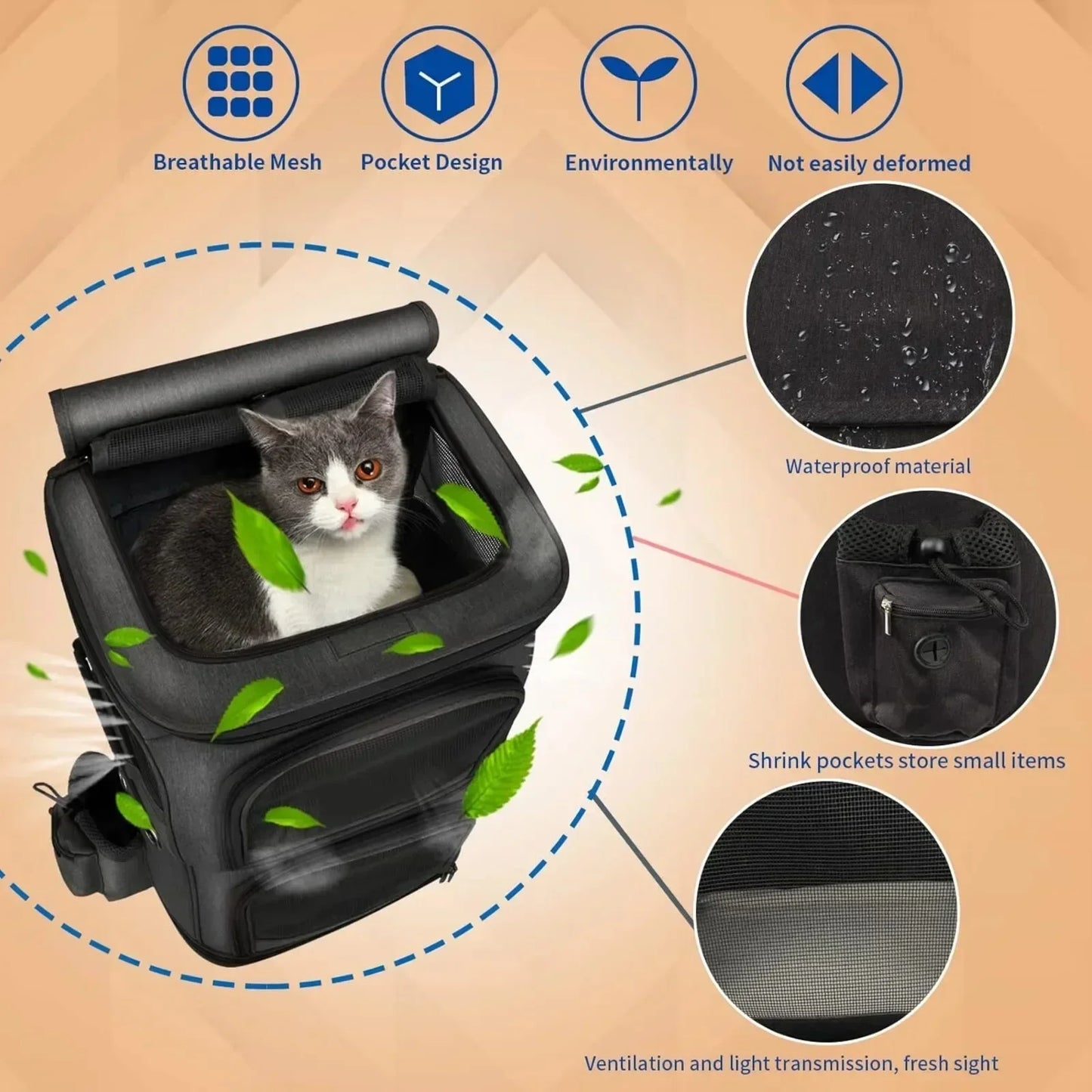 Double-Compartment Cat Backpack with Wheels – Spacious Pet Carrier