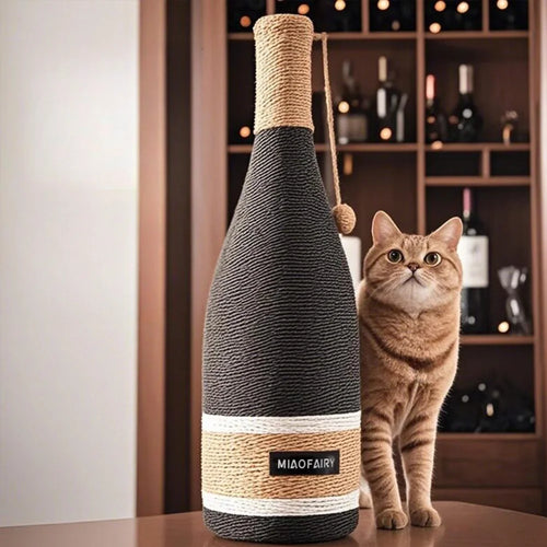 Red Wine Bottle Cat Scratcher | 60cm Jute Post + Hanging Ball Toy