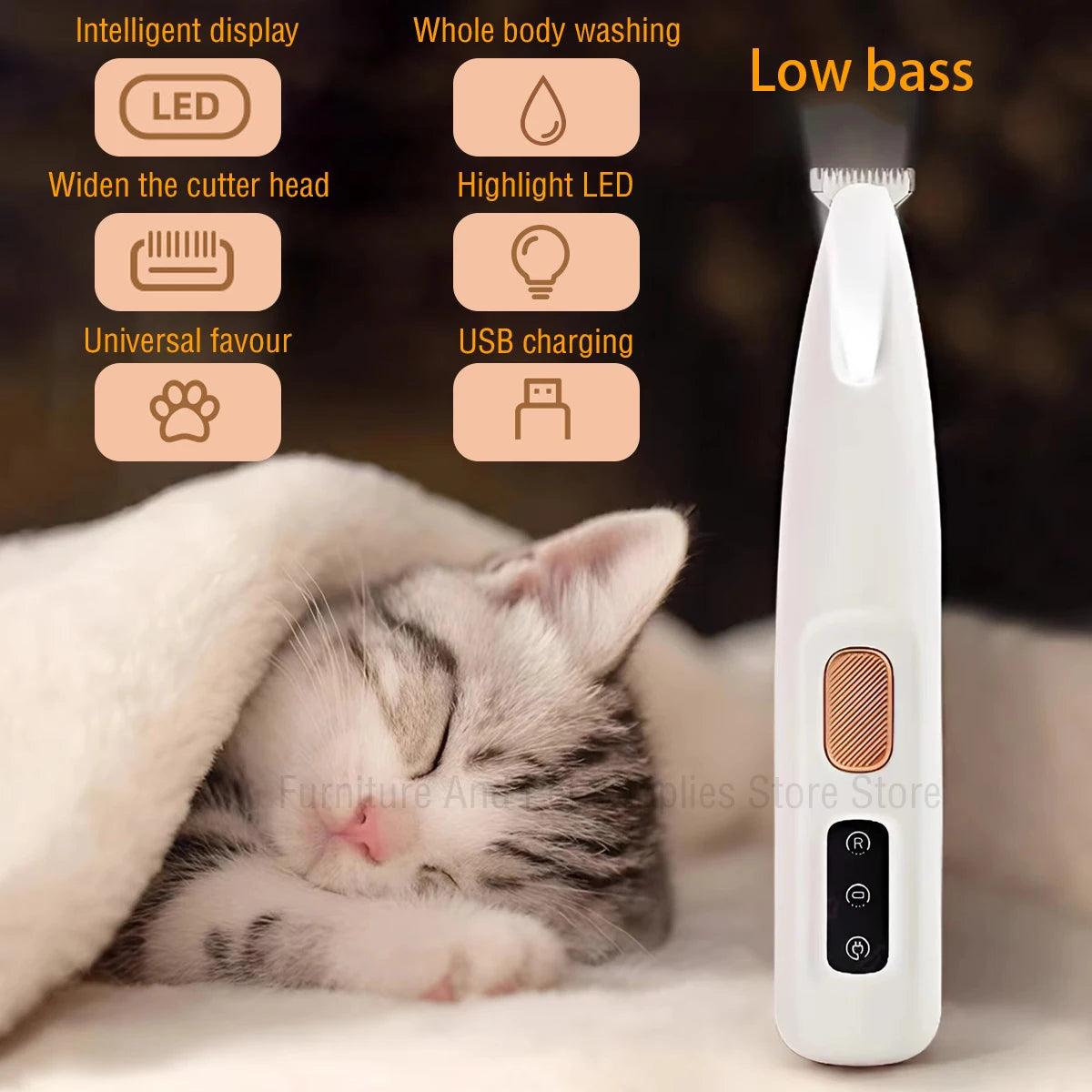 Dog Paw Trimmer with LED Light – Waterproof Grooming Clippers