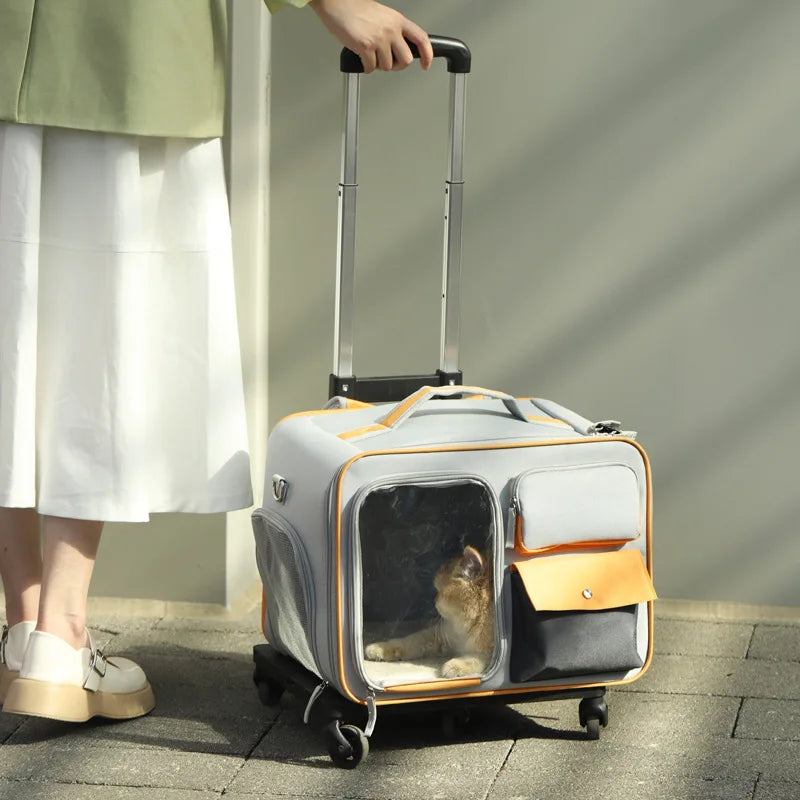 Portable Pet Trolley Case – Carrier with Wheels for Cats & Small Dogs