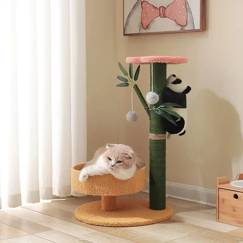 Panda-Themed Wooden Cat Climbing Frame – Sisal Scratch Post & Jumping Platform