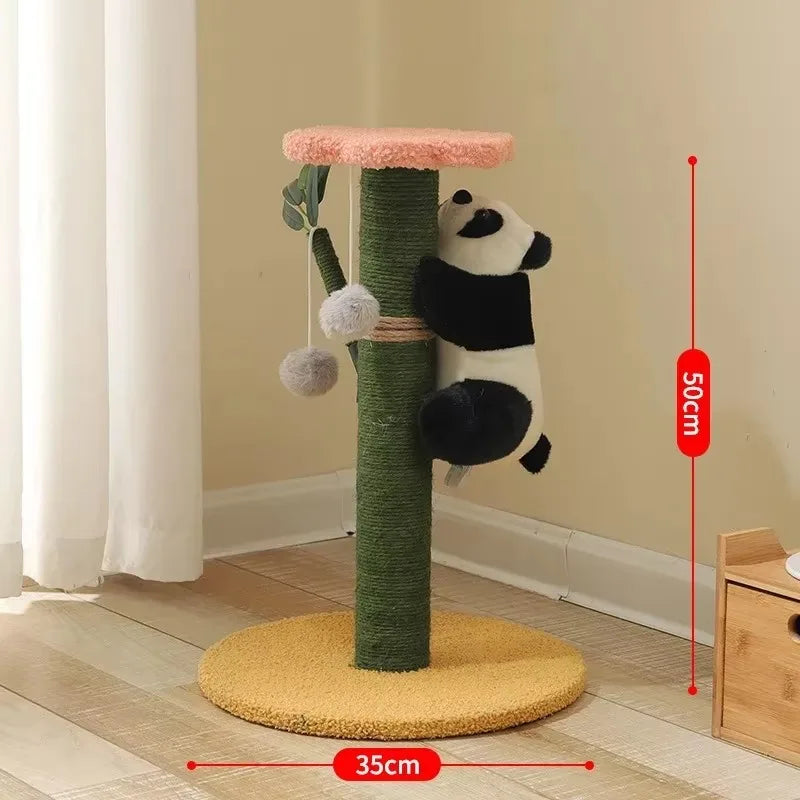 Panda-Themed Wooden Cat Climbing Frame – Sisal Scratch Post & Jumping Platform