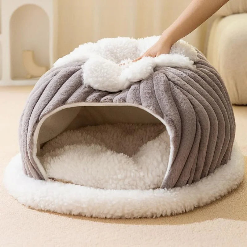 Winter Cozy Pet House – Warm Cave Bed for Cats & Small Dogs