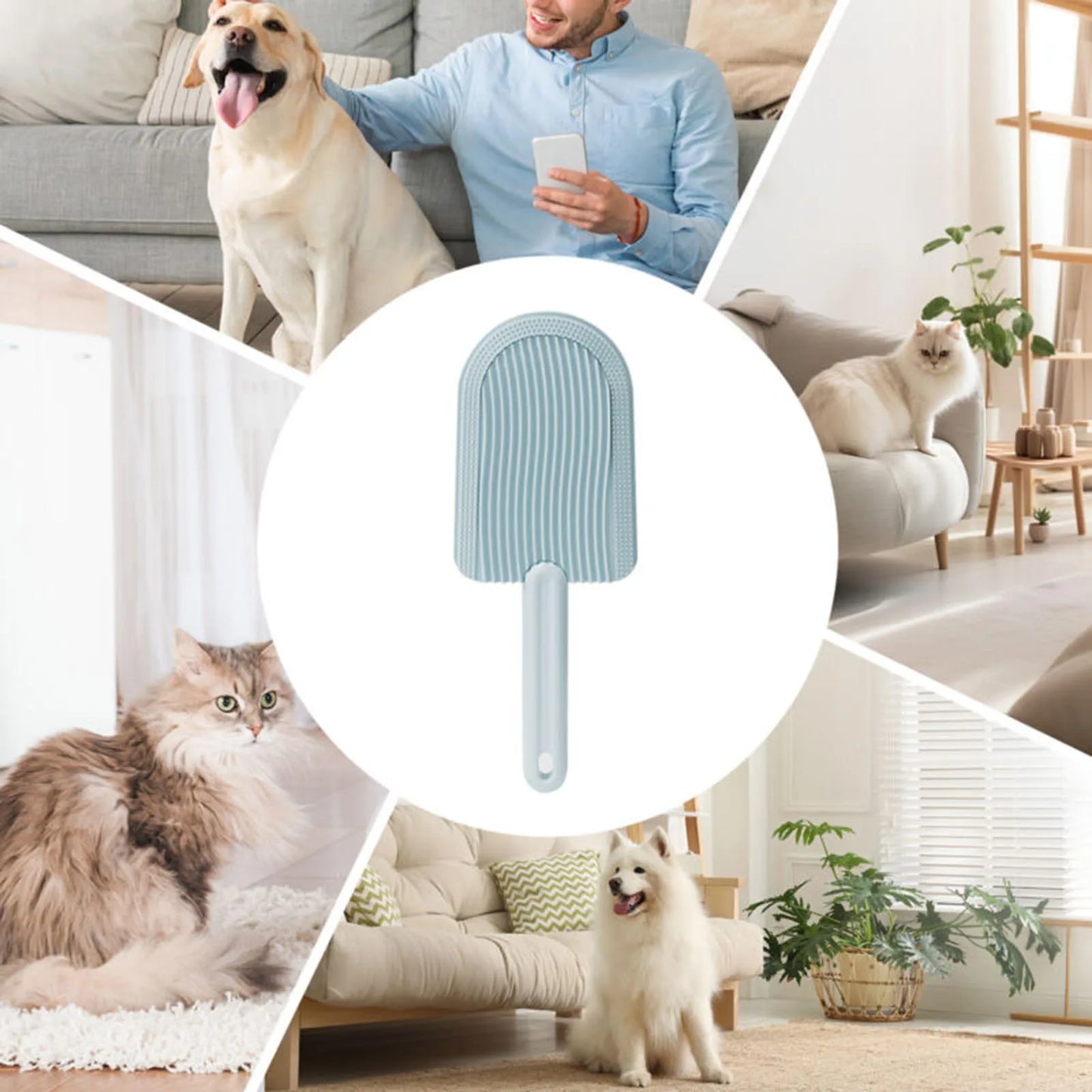 Pet Ice Cream Massage Comb – Soft, Rounded Bristles for Easy Fur Removal & Hairball Reduction