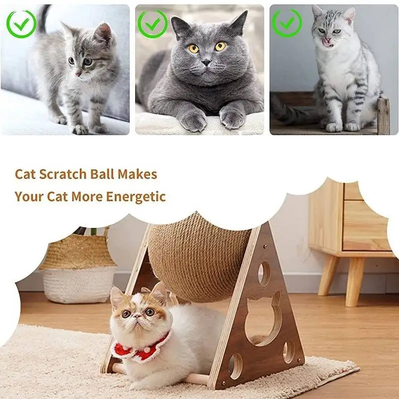 Cat Tree with Sisal Scratching Ball – Wooden Claw Grinding Toy