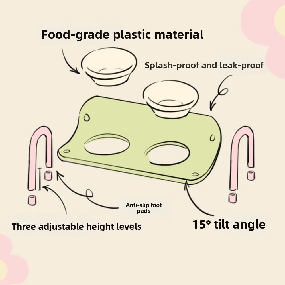 Double Elevated Cat Bowls – Adjustable Anti-Flip Food & Water Feeder
