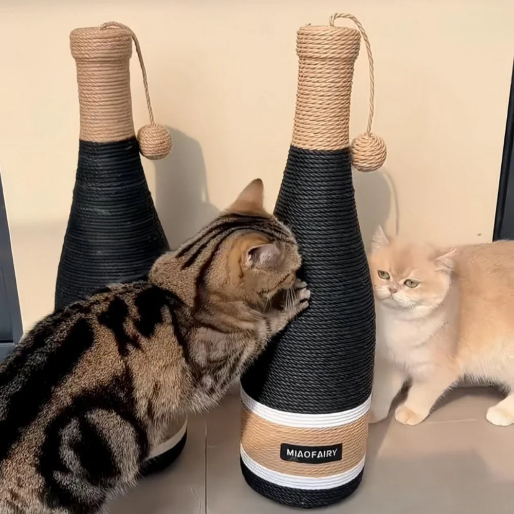 Red Wine Bottle Cat Scratcher | 60cm Jute Post + Hanging Ball Toy