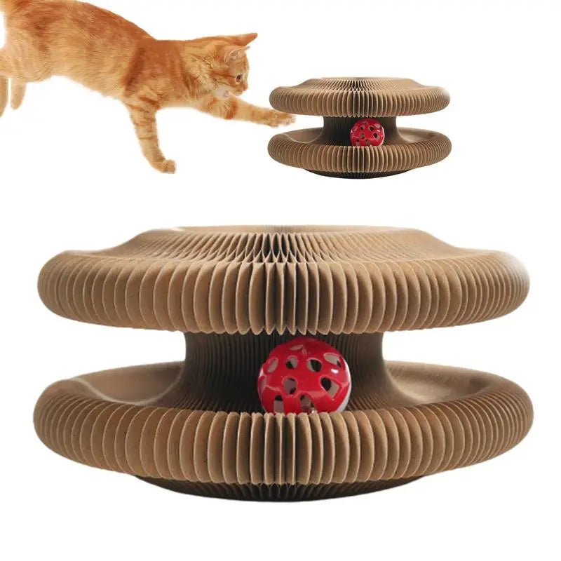 Foldable Cat Scratcher with Ball Track – Interactive Accordion Toy