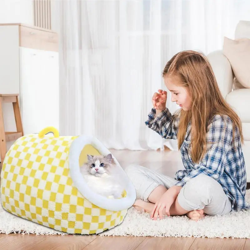 Cozy Slipper Cat Cave – Covered Hideaway Bed for Indoor Cats