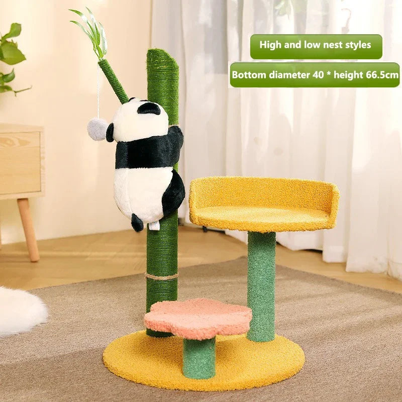 Panda-Themed Wooden Cat Climbing Frame – Sisal Scratch Post & Jumping Platform