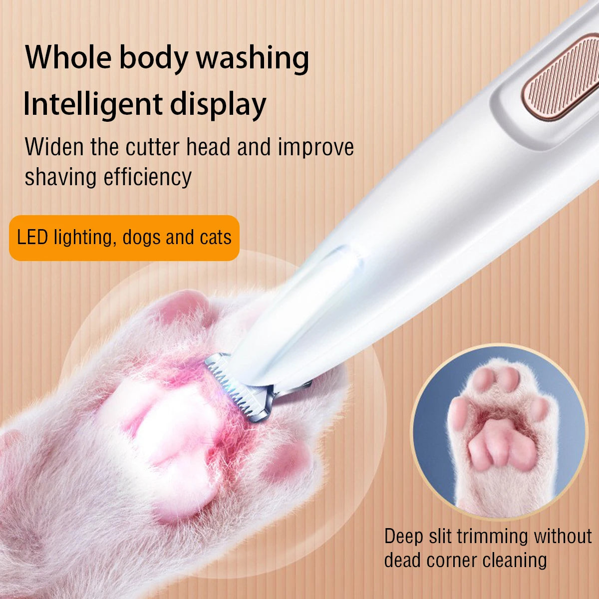 Dog Paw Trimmer with LED Light – Waterproof Grooming Clippers