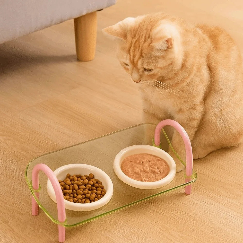 Double Elevated Cat Bowls – Adjustable Anti-Flip Food & Water Feeder