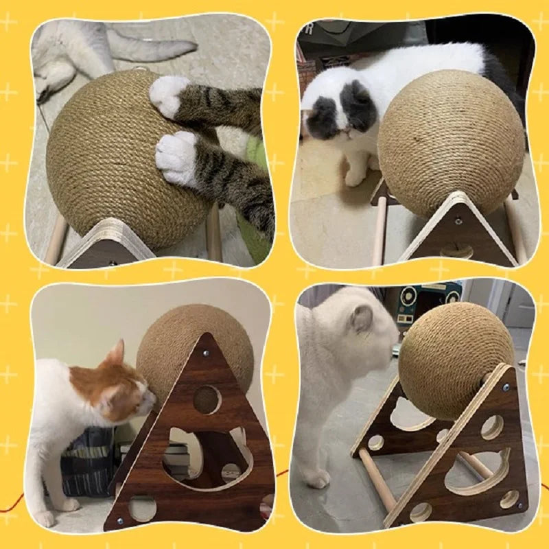 Cat Tree with Sisal Scratching Ball – Wooden Claw Grinding Toy