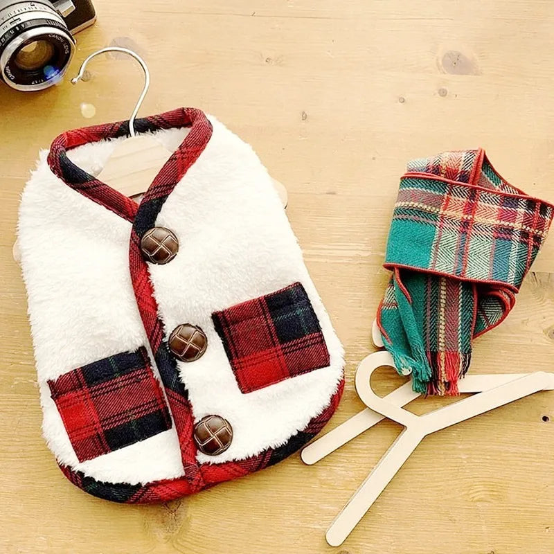 Christmas Plaid Pet Jacket – Warm & Cute for Dogs and Cats