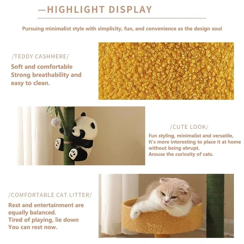 Panda-Themed Wooden Cat Climbing Frame – Sisal Scratch Post & Jumping Platform