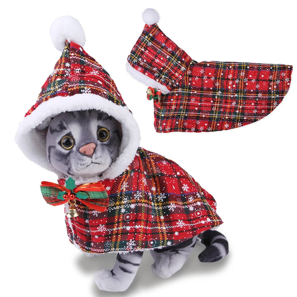 Festive Hooded Pet Cloak – Christmas Outfit for Cats & Dogs