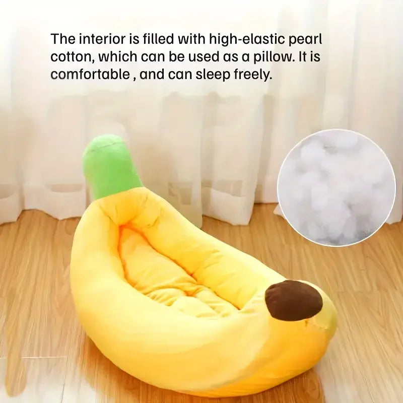 Banana-Shaped Pet Bed – Cozy, Washable Plush Nest