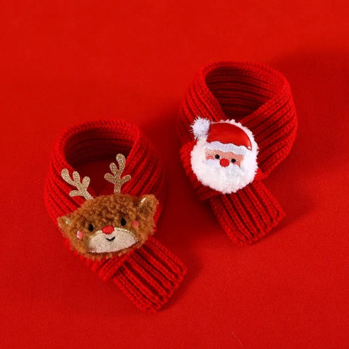 Christmas Knitted Pet Scarf – Red with Fuzzy Pompom