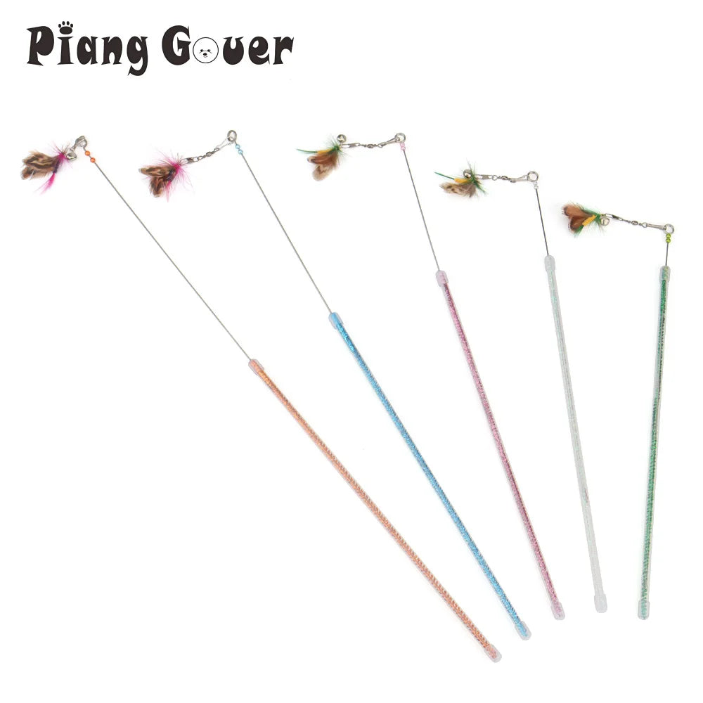 5pcs Random Bug Cat Teaser Toys – Feather Rod & Stick