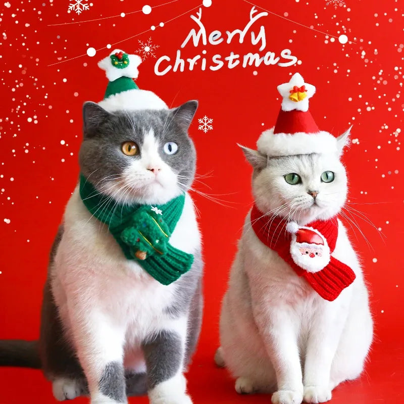 Christmas Knitted Pet Scarf – Red with Fuzzy Pompom