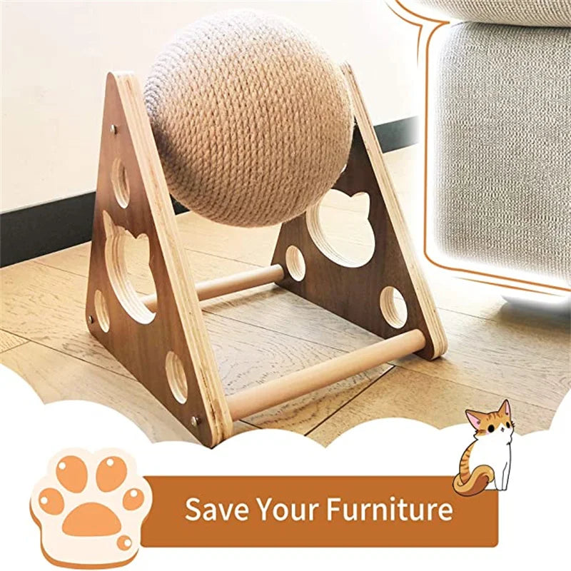 Cat Tree with Sisal Scratching Ball – Wooden Claw Grinding Toy