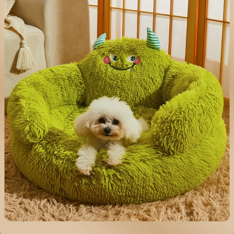Cartoon Monster Pet Nest – Warm & Washable for Cats & Dogs