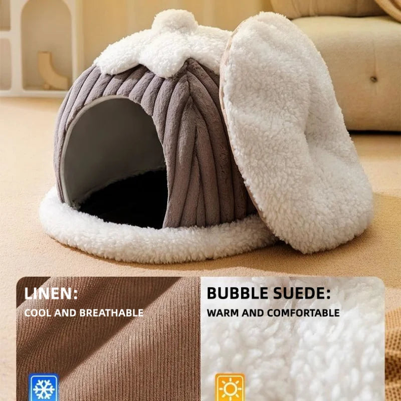 Winter Cozy Pet House – Warm Cave Bed for Cats & Small Dogs