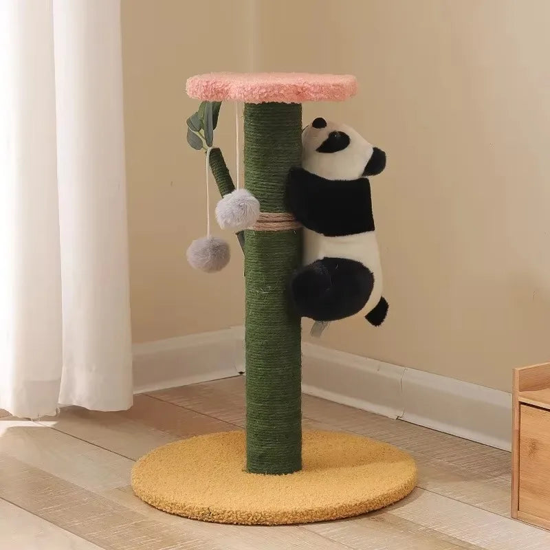 Panda-Themed Wooden Cat Climbing Frame – Sisal Scratch Post & Jumping Platform