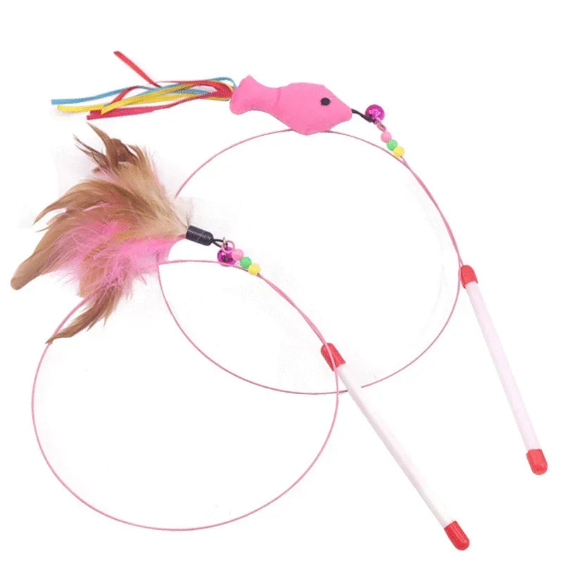 Interactive Feather Bell Wand – Fish-Shaped Cat Teaser with Steel Wire